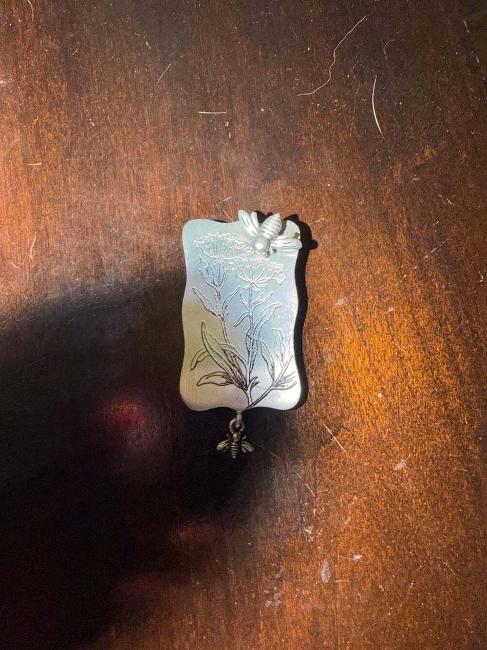 Vintage Hallmark HMK CDS Pewter Bee and Flower Dangle Brooch